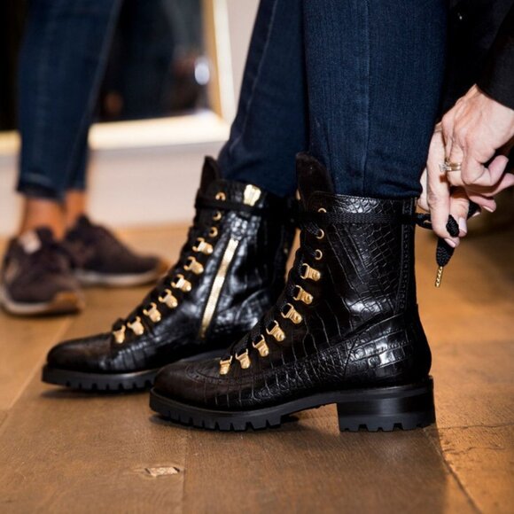 The Office of Angela Scott Mr. Bernard Black Croc Lace Up Combat Boot Size 39 - Picture 15 of 15